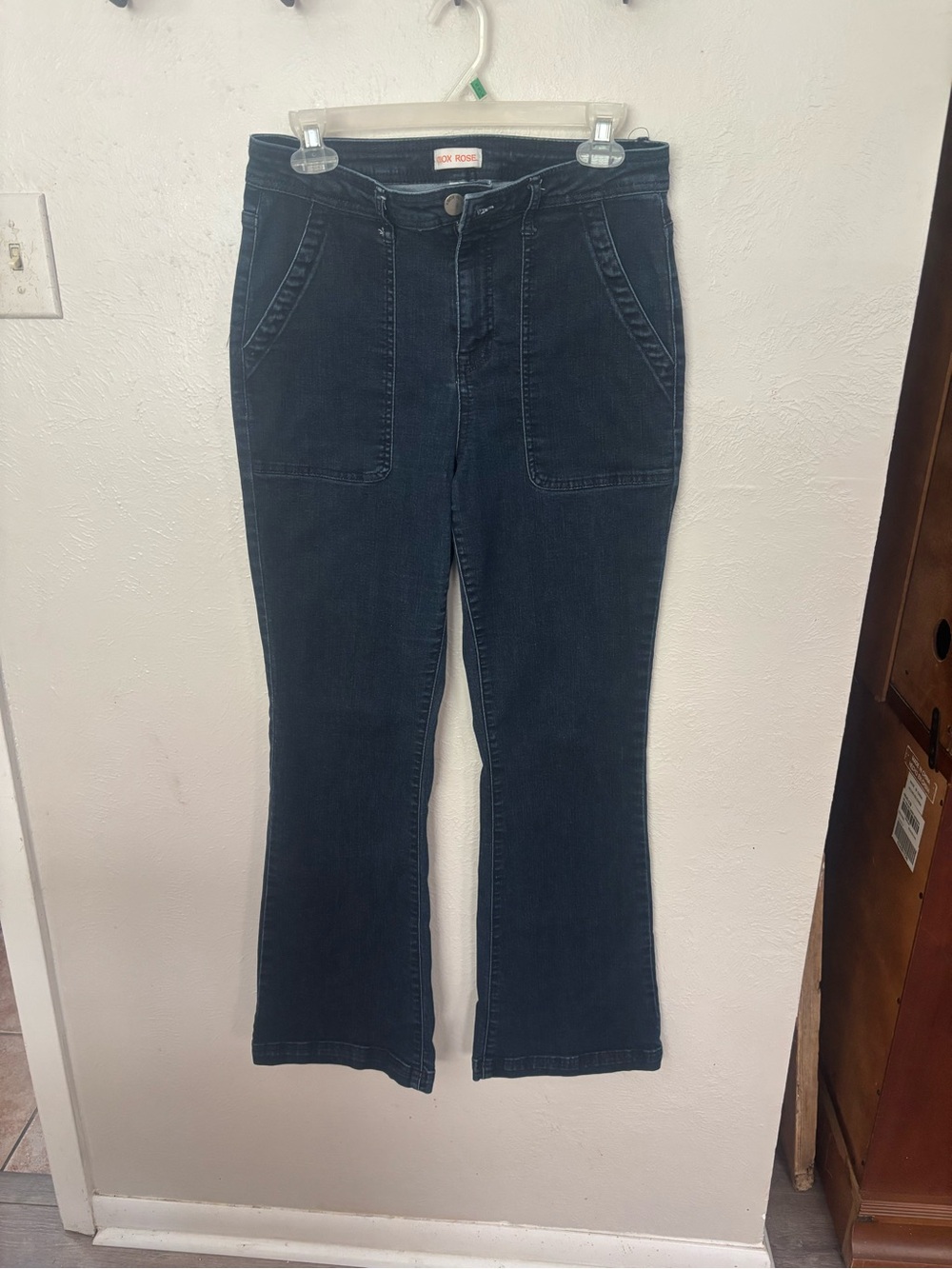 Knox Rose Black Flare Jeans with Front Patch Pockets